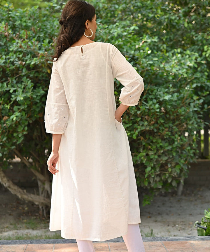 White handembroidered cotton A line dress