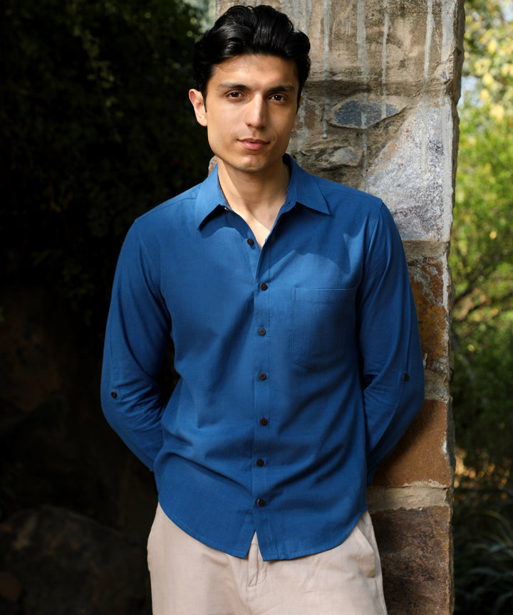 Blue handwoven cotton full sleeves shirt