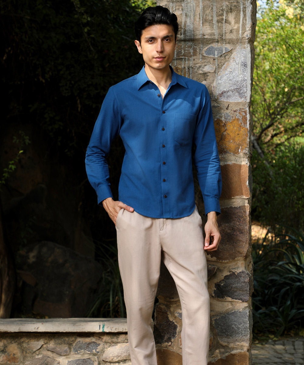 Blue handwoven cotton full sleeves shirt