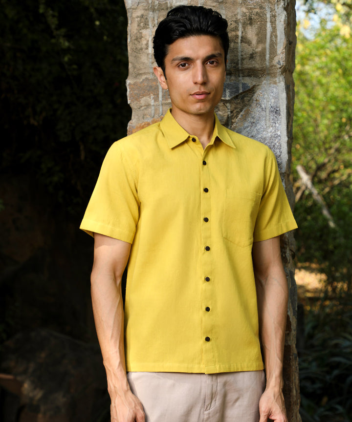 Yellow handwoven cotton Half sleeves shirt