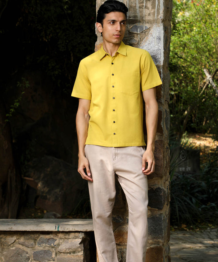 Yellow handwoven cotton Half sleeves shirt