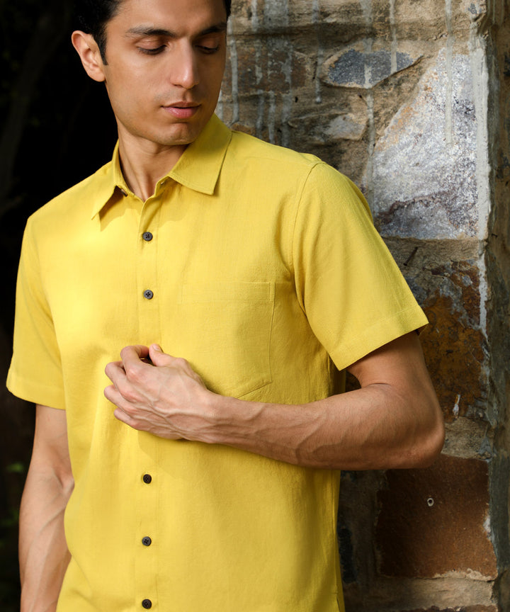 Yellow handwoven cotton Half sleeves shirt