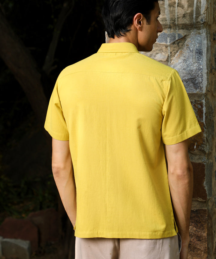 Yellow handwoven cotton Half sleeves shirt