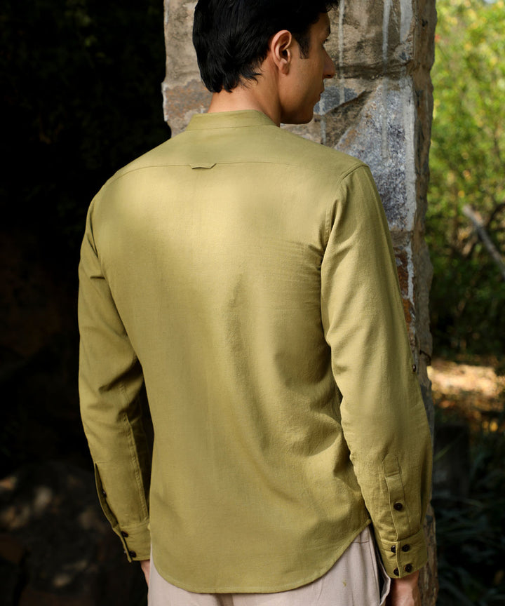 Green handwoven cotton full sleeves shirt