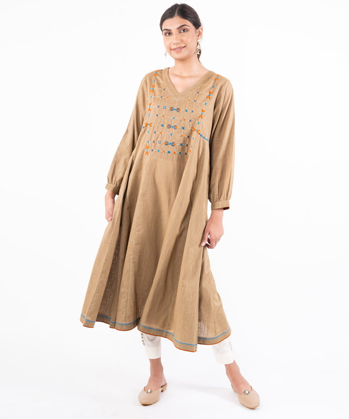 Beige hand embroidered cotton kurti