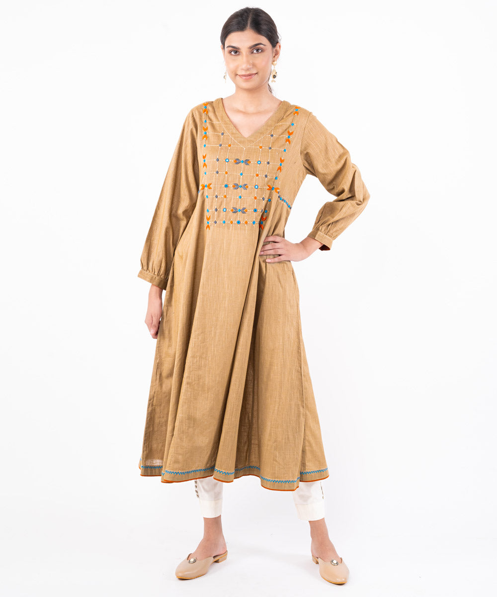 Beige hand embroidered cotton kurti