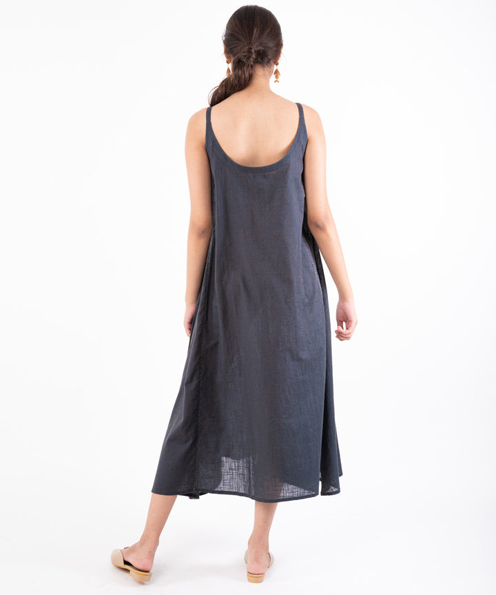Charcoal hand embroidered cotton midi dress