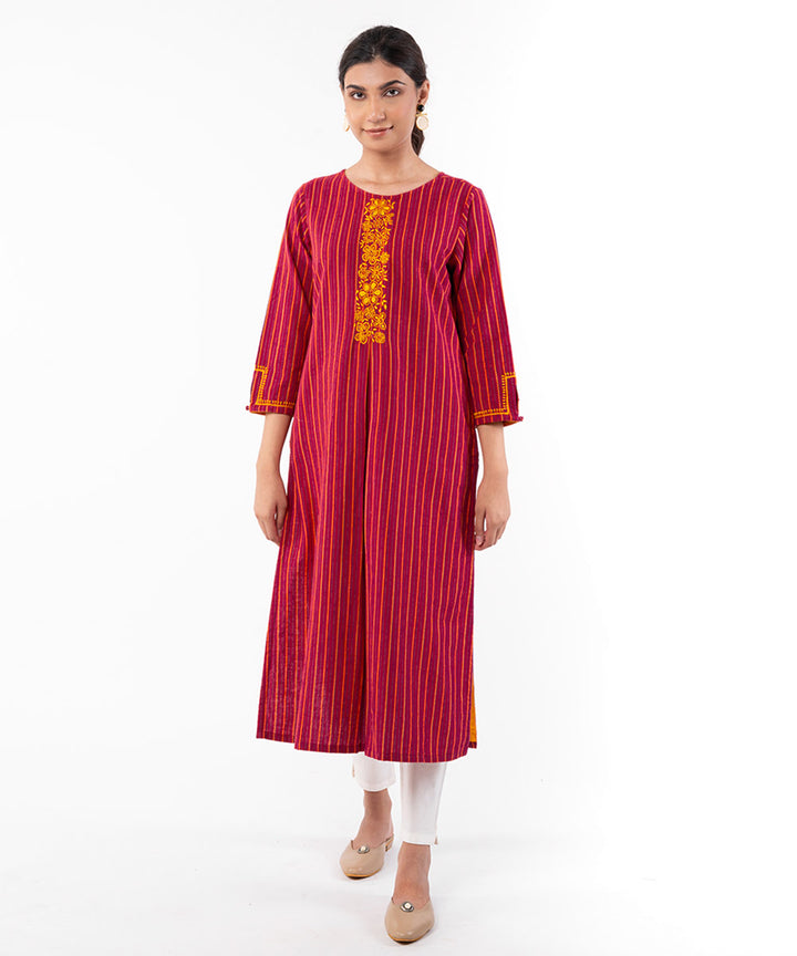 Red hand embroidered cotton chikankari kurti