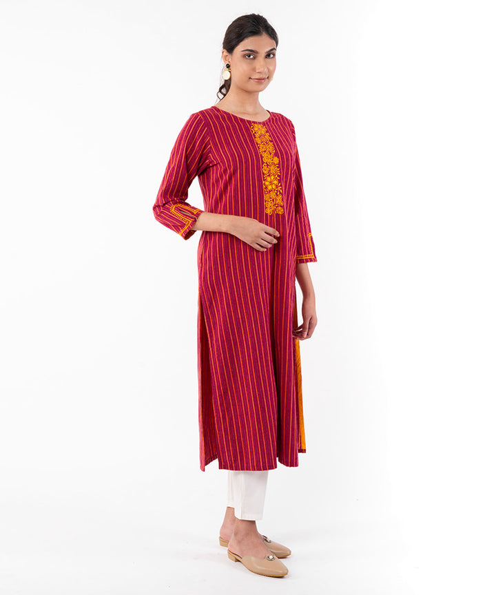 Red hand embroidered cotton chikankari kurti