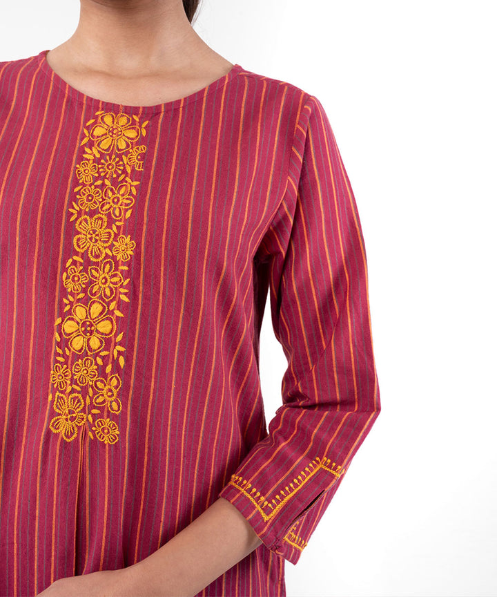 Red hand embroidered cotton chikankari kurti