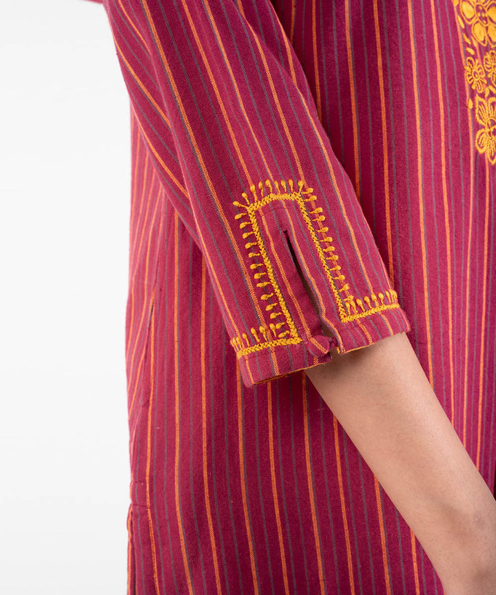 Red hand embroidered cotton chikankari kurti