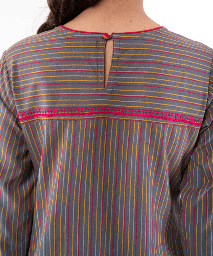 Grey handembroidered cotton chikankari round neck kurti