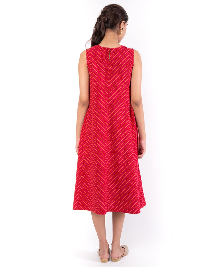 Red handembroidered chikankari cotton dress