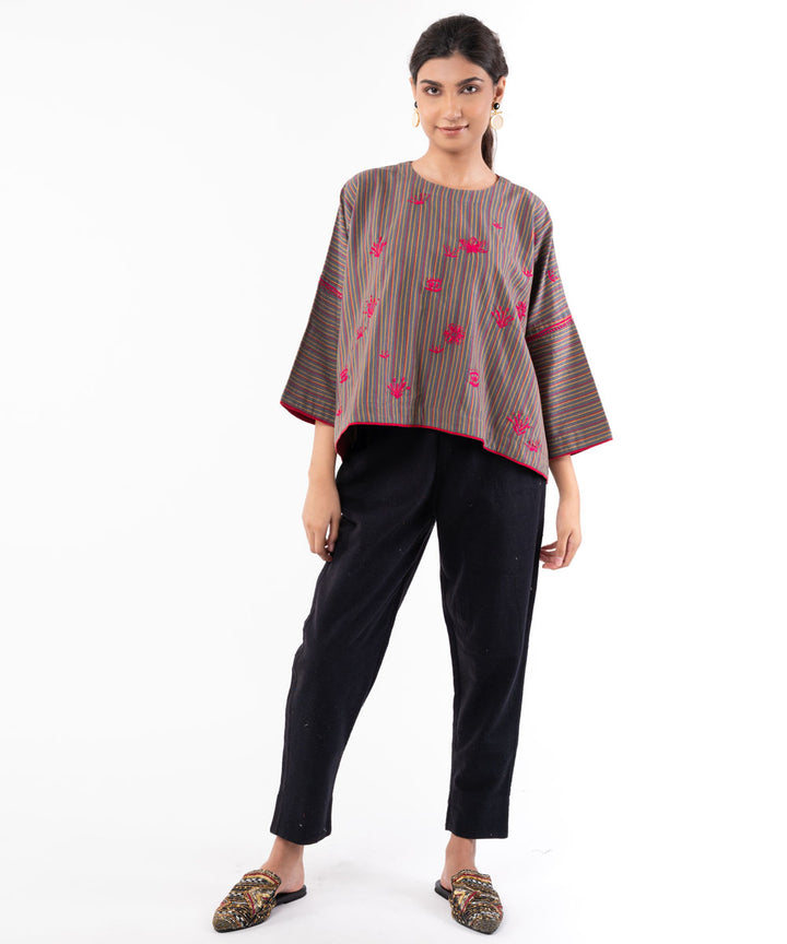 Grey hand embroidered cotton chikankari boxy top