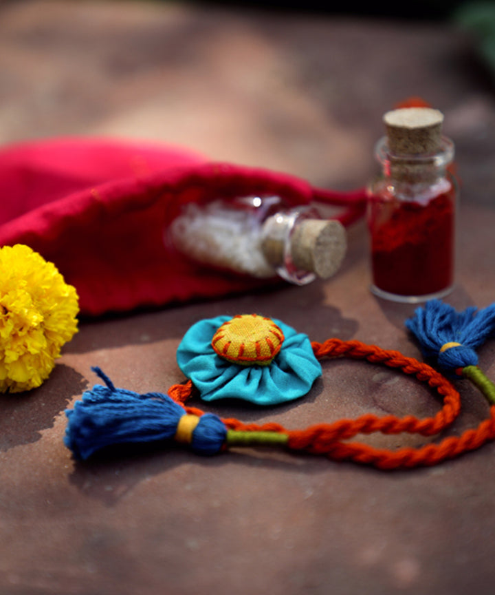 Hand crafted blue cotton rakhi set