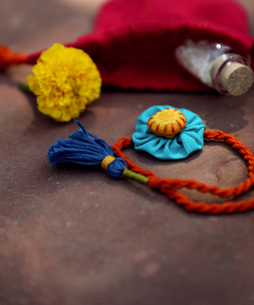 Hand crafted blue cotton rakhi set