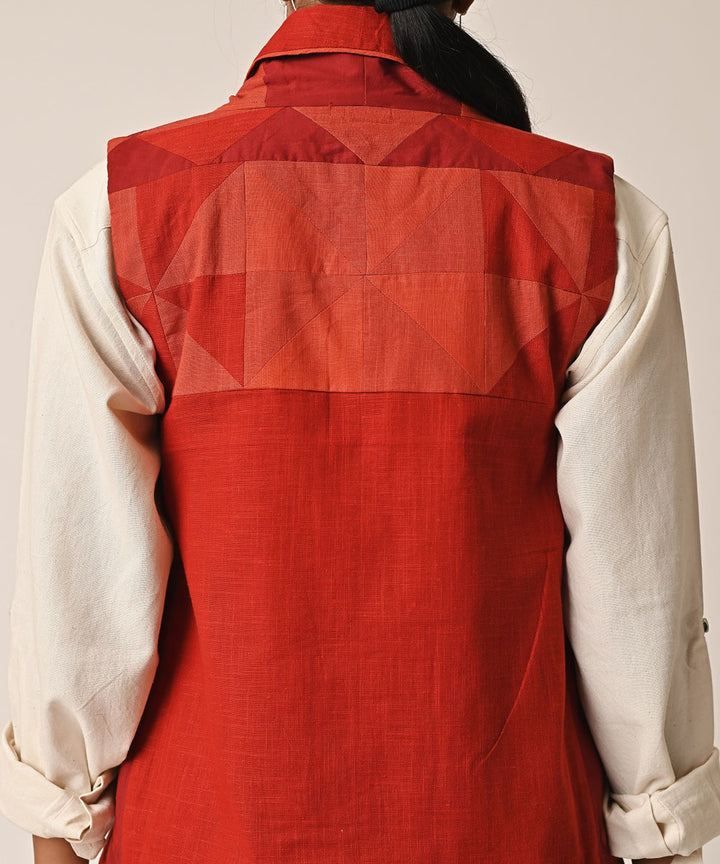 Red handwoven cotton sleeveless ralli jacket