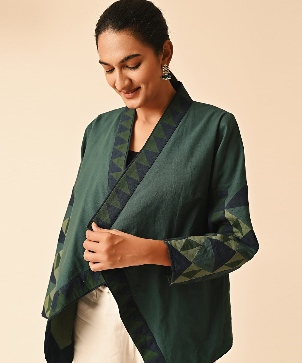 Green handwoven handkercheif hem ralli jacket