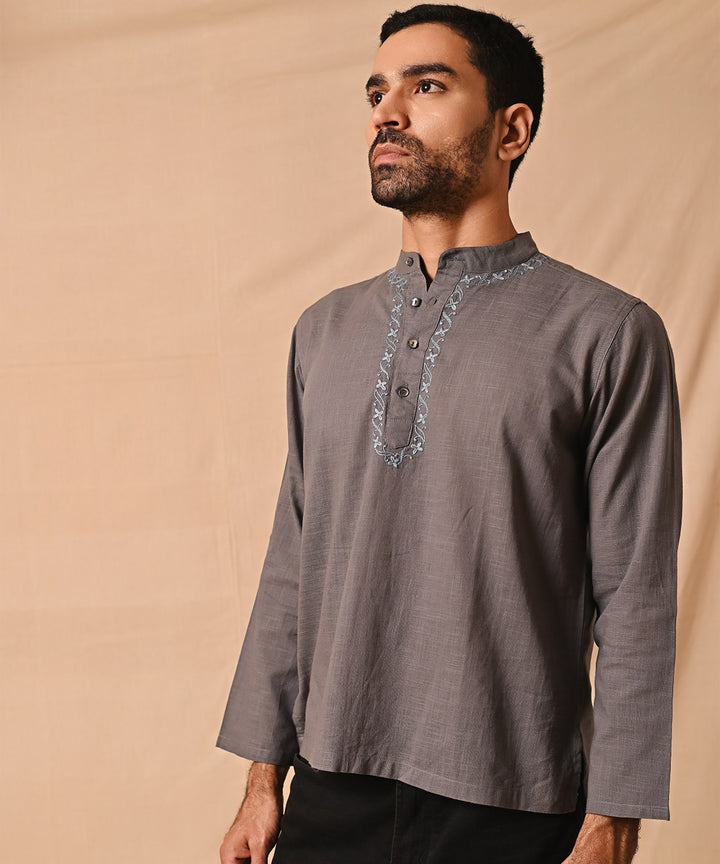 Grey handembroidered chikankari short kurta