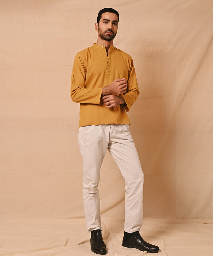 Mustard handembroidered chikankari short kurta