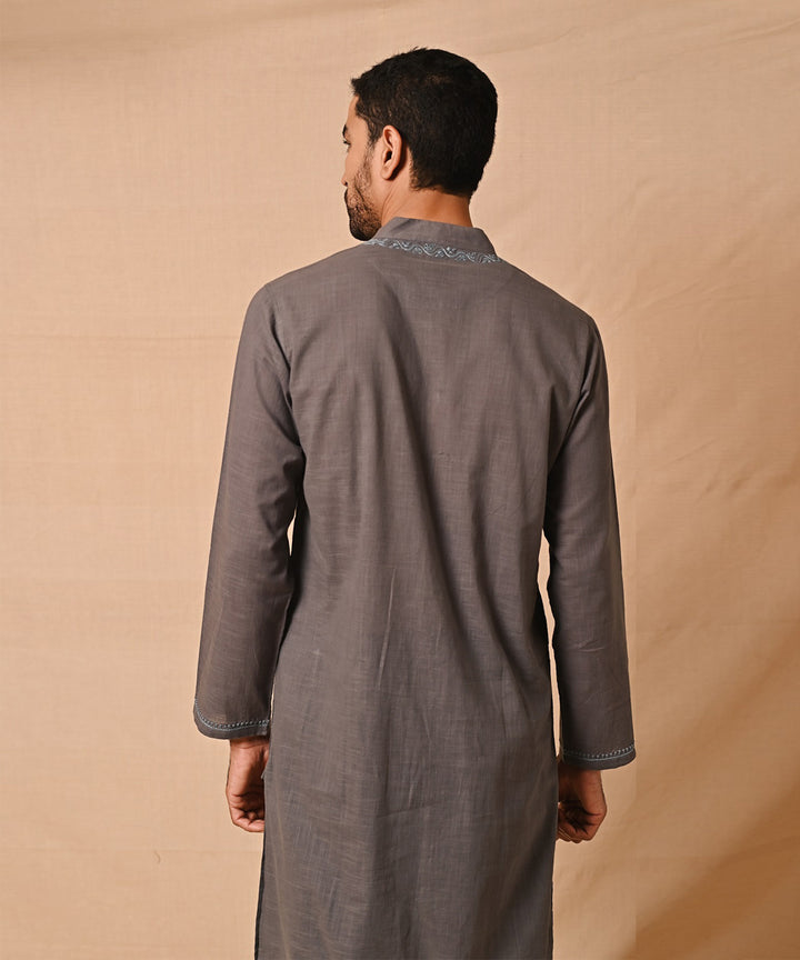 Grey handembroidered chikankari long kurta