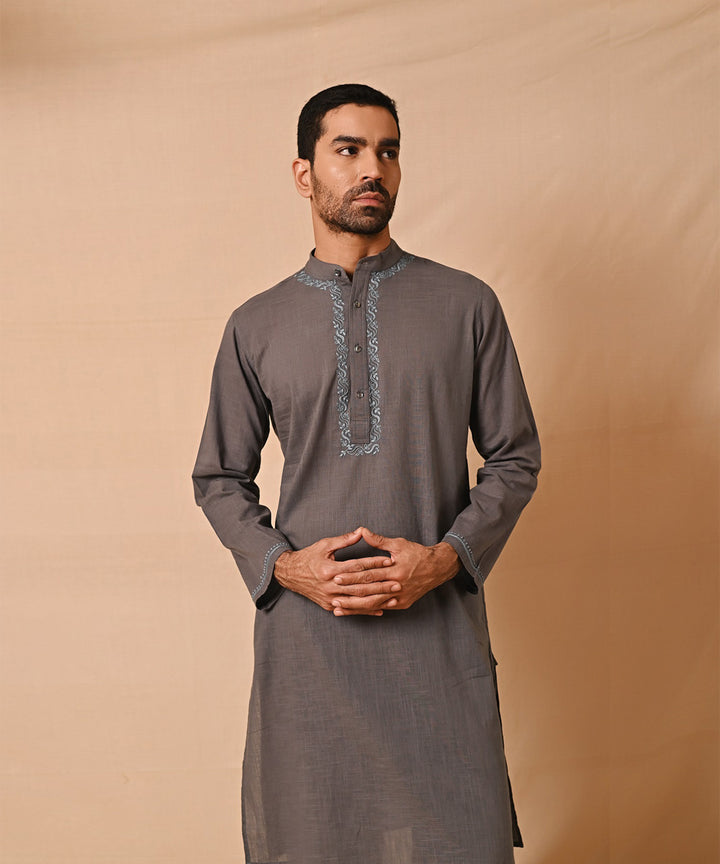 Grey handembroidered chikankari long kurta