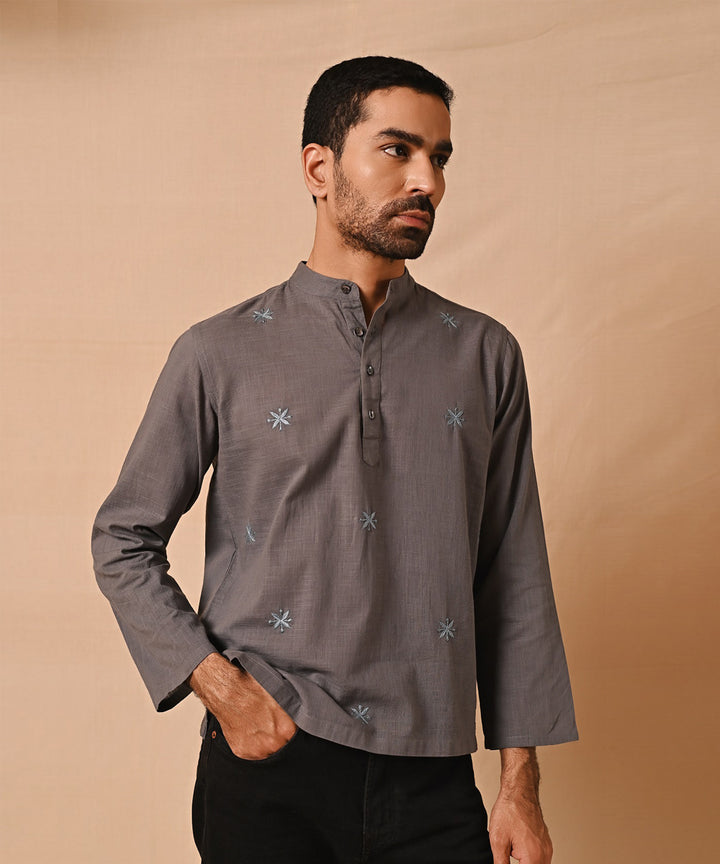 Grey hand embroidered chikankari short kurta