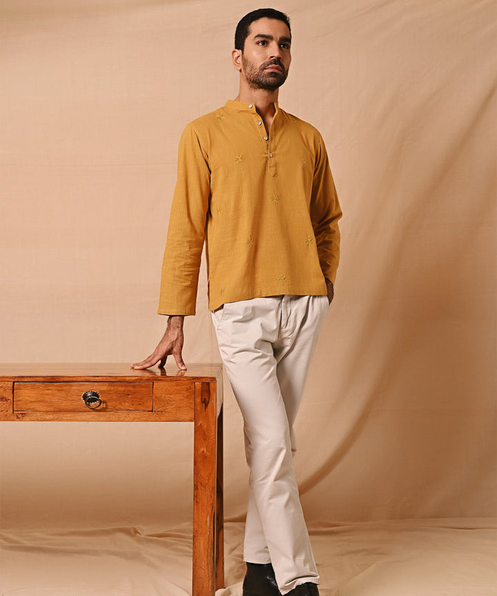 Mustard hand embroidered chikankari short kurta