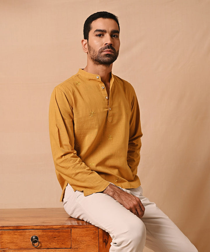 Mustard hand embroidered chikankari short kurta