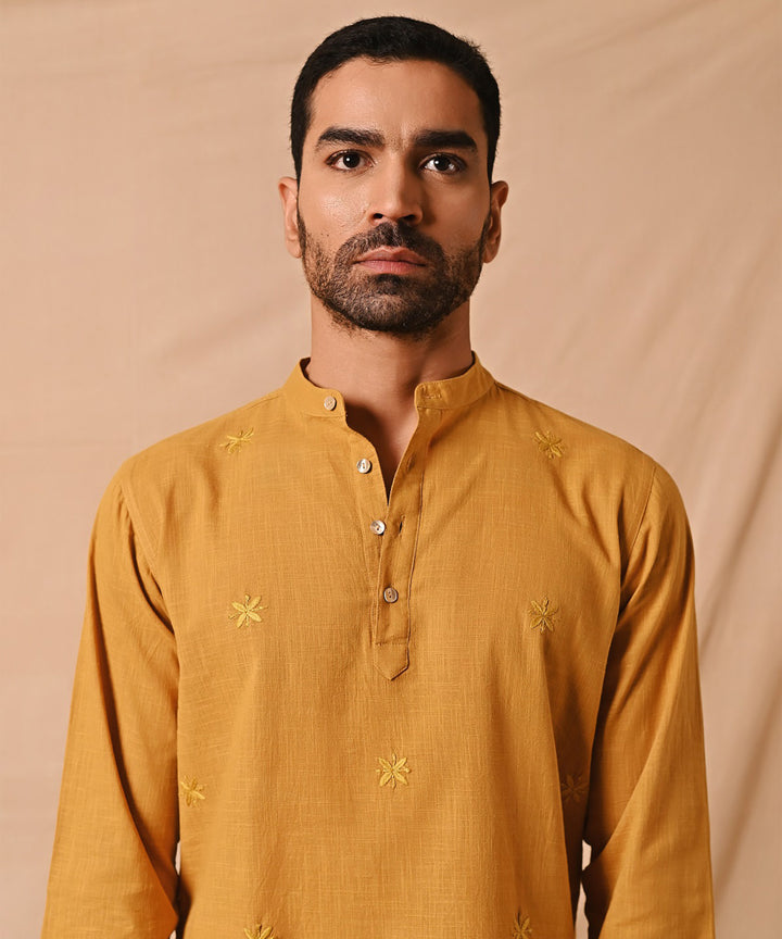 Mustard hand embroidered chikankari short kurta