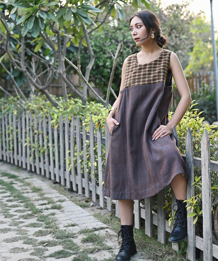 Brown handwoven woolen sleeveless dress