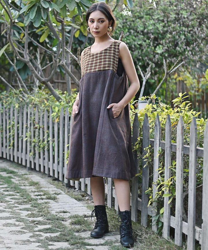 Brown handwoven woolen sleeveless dress
