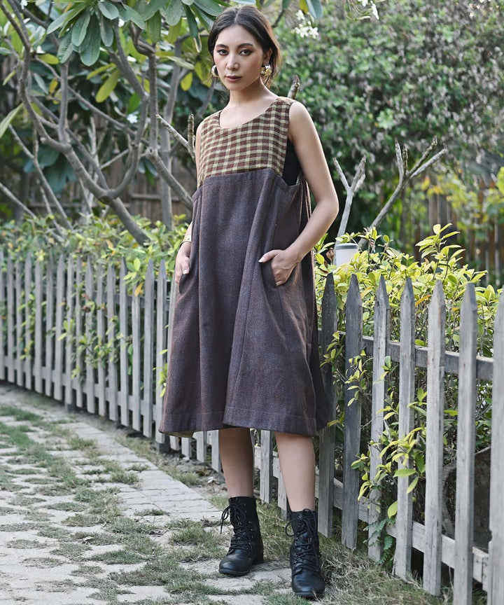 Brown handwoven woolen sleeveless dress