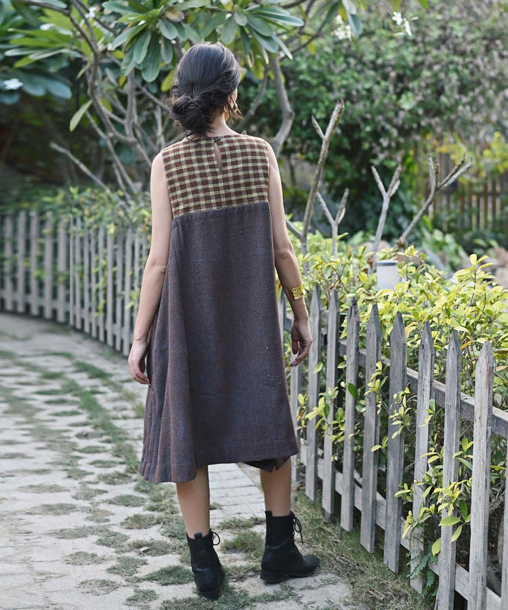Brown handwoven woolen sleeveless dress