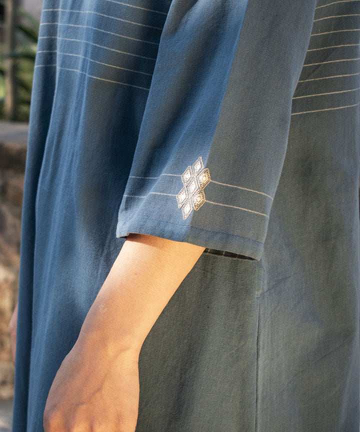 Blue handwoven cotton extra weft kurta