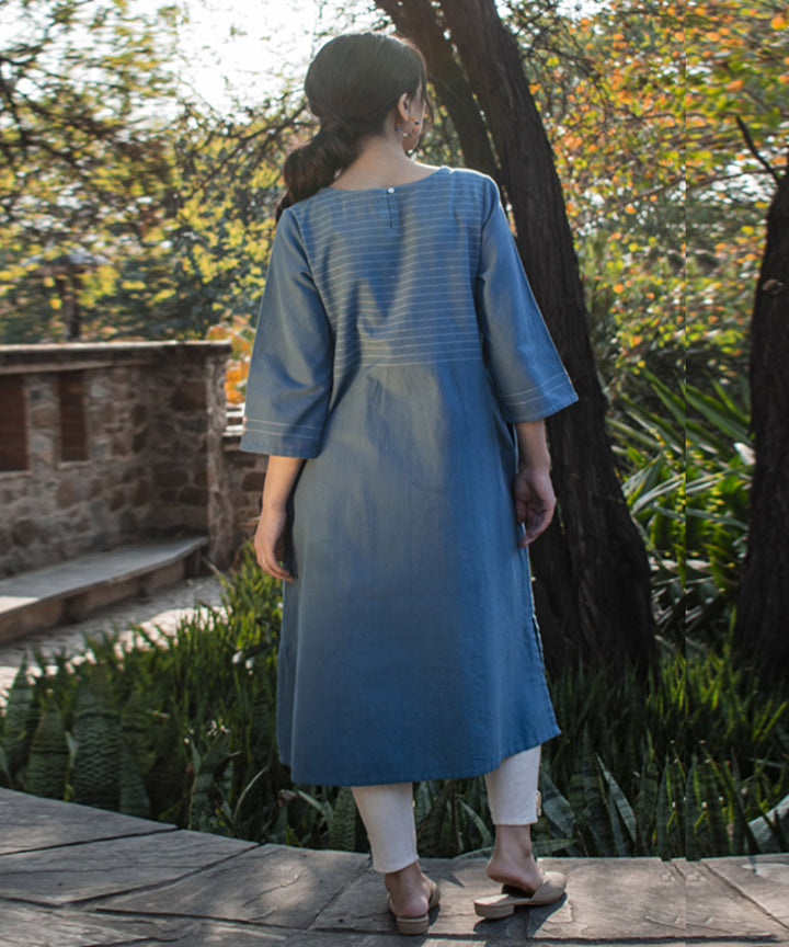 Blue handwoven cotton extra weft kurta