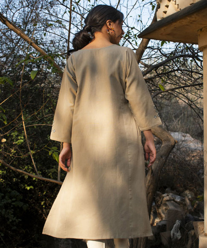 Beige handwoven cotton extra weft kurta