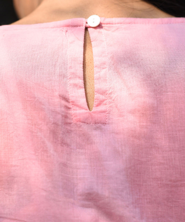 Pink hand embroidered cotton quater sleeves kurta
