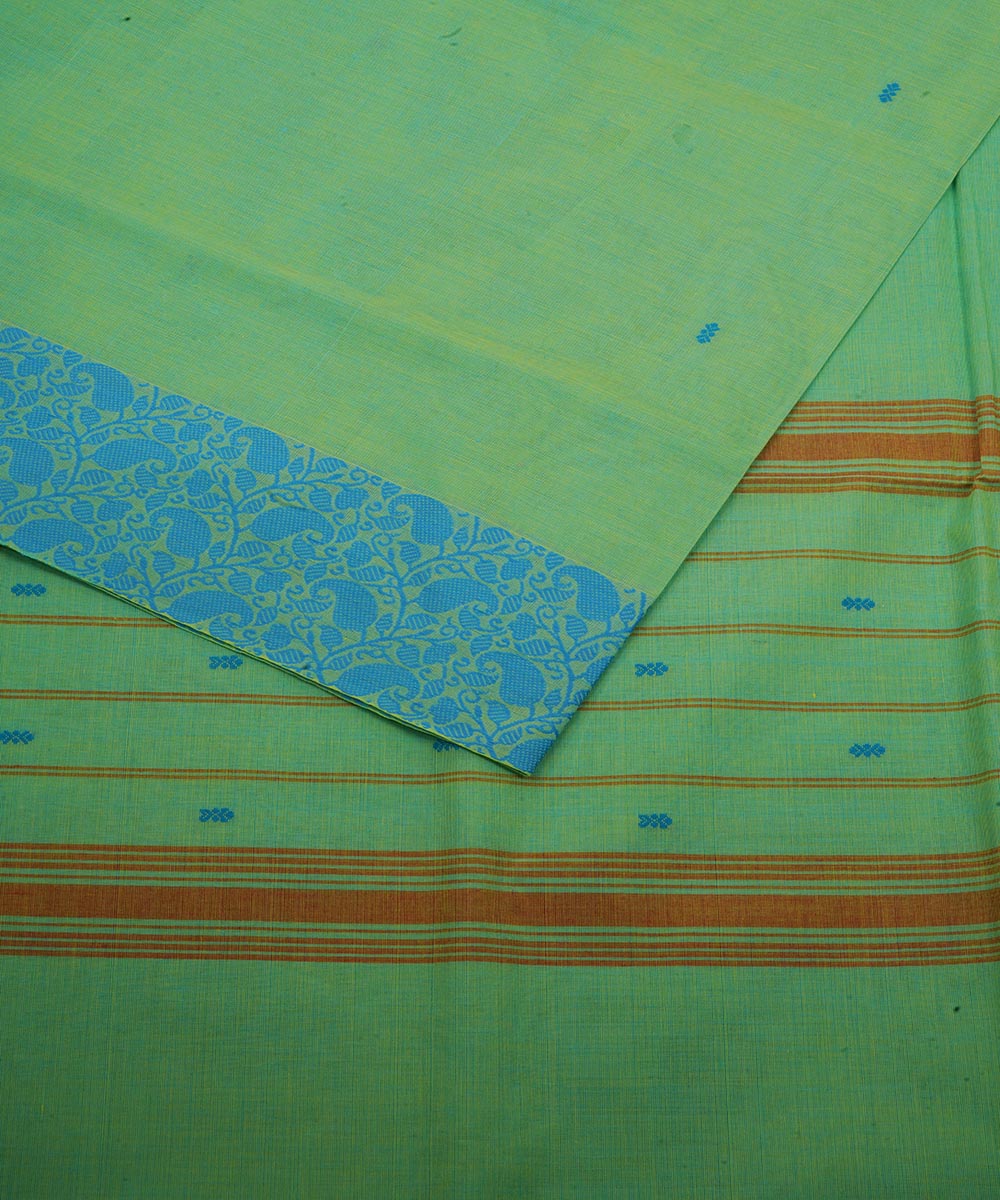 Light green sky blue border cotton venkatagiri handloom saree
