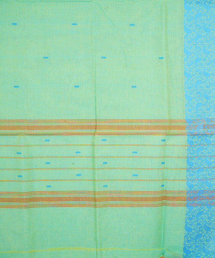 Light green sky blue border cotton venkatagiri handloom saree