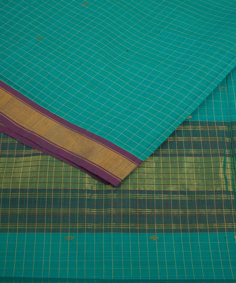 Jade green cotton venkatagiri handwoven saree