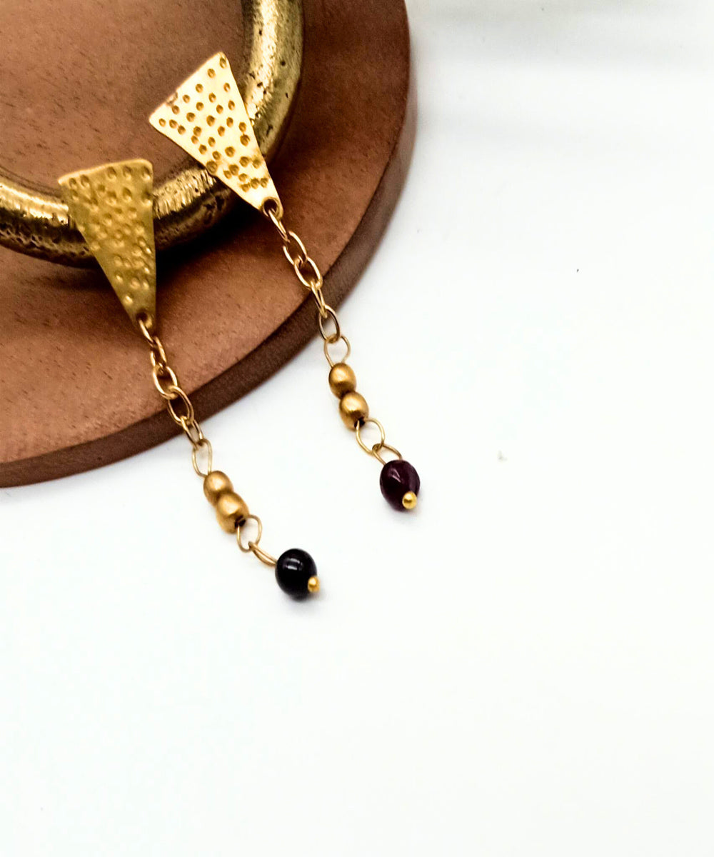 Golden black beads handmade brass earring