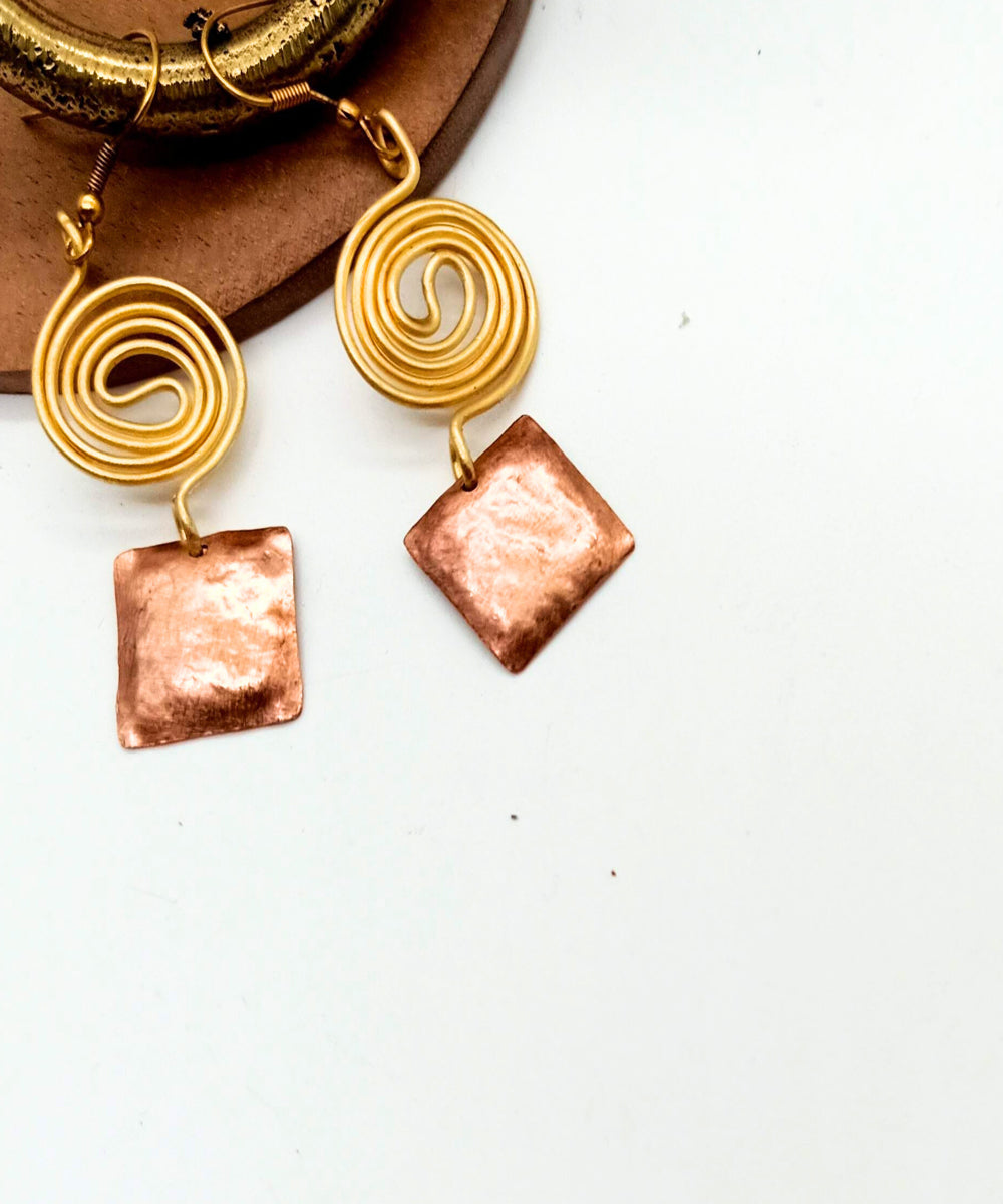 Golden rust handmade brass copper earring