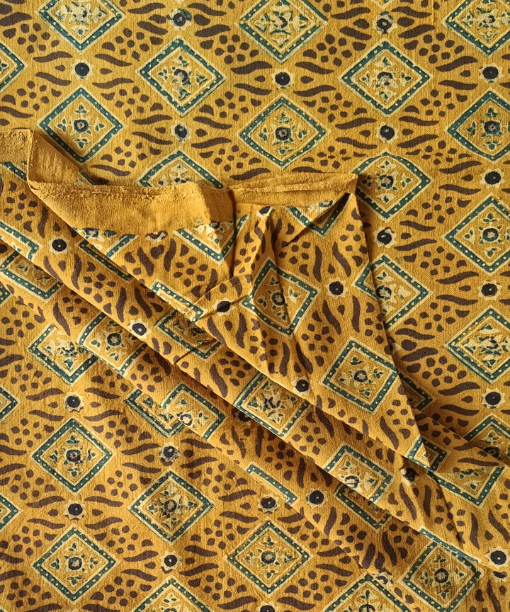 2.5m yellow green ajrakh handspun handwoven cotton kurta material