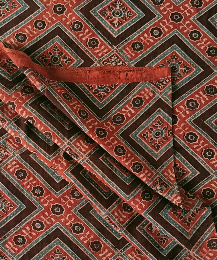 2.5m red coffee handspun handwoven cotton ajrakh kurta material