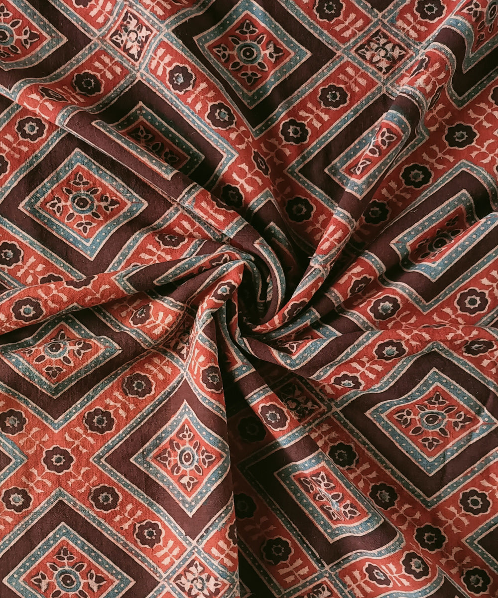 2.5m red coffee handspun handwoven cotton ajrakh kurta material