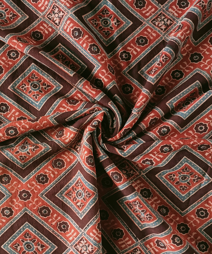 2.5m red coffee handspun handwoven cotton ajrakh kurta material