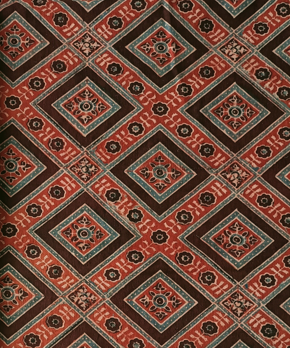 2.5m red coffee handspun handwoven cotton ajrakh kurta material