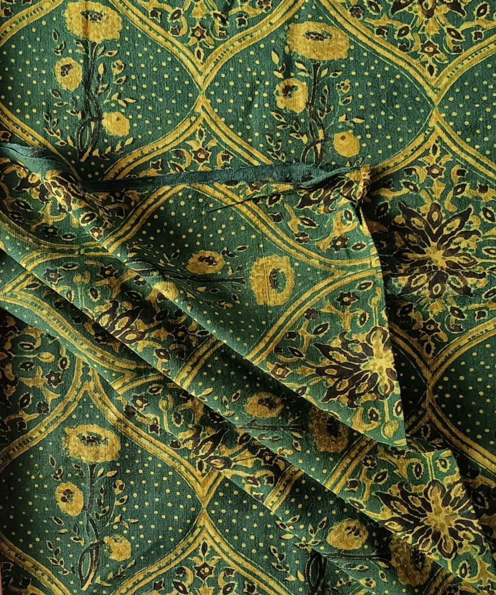 2.5m green yellow cotton handspun handloom ajrakh kurta material