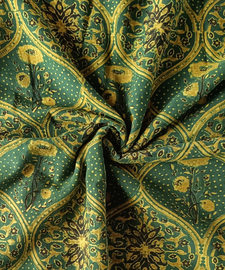 2.5m green yellow cotton handspun handloom ajrakh kurta material